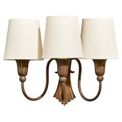 Lampada da parete di design italiano, ottone, tessuto, Italia, anni '1930