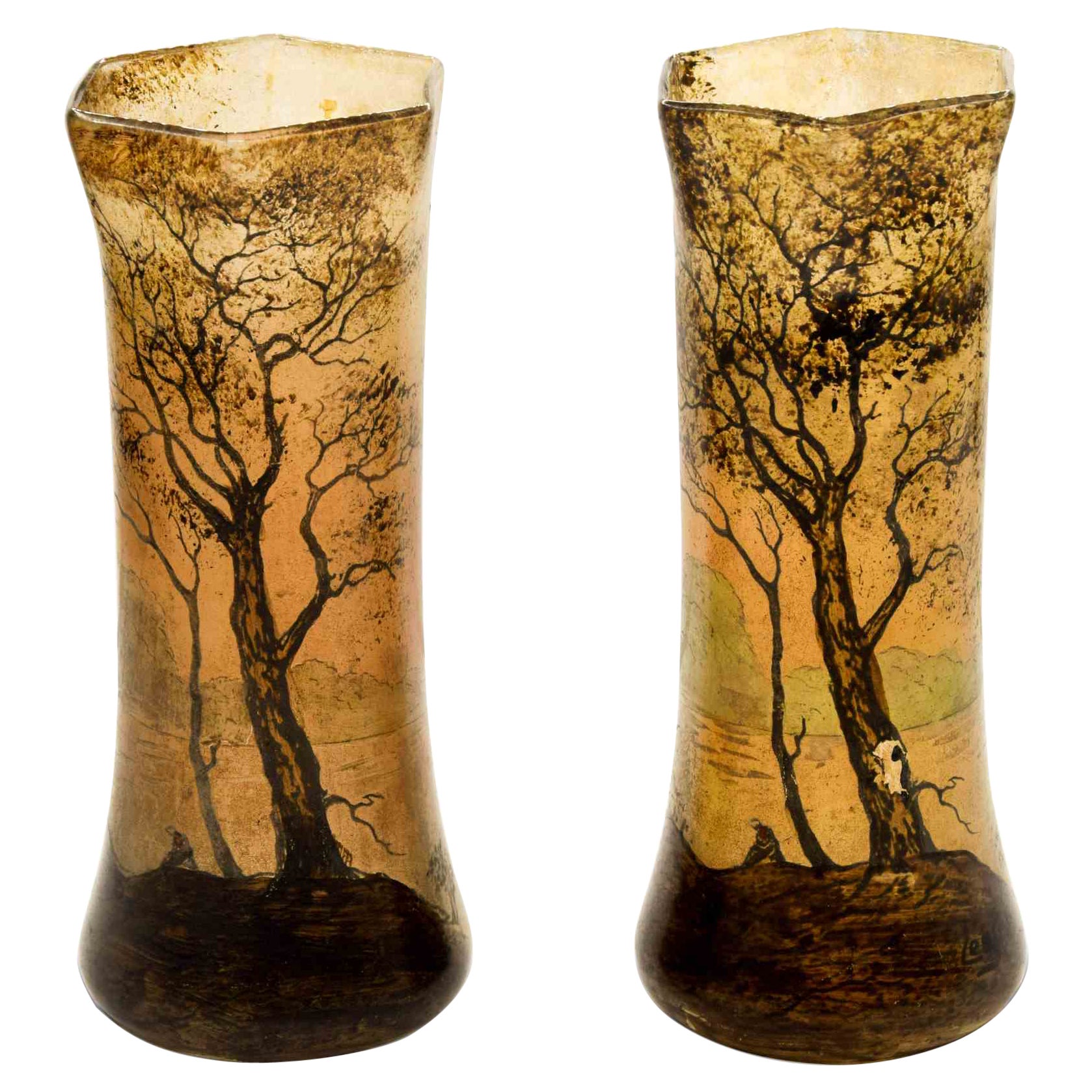 Paire de vases en verre Art déco, Italie, début du 20e siècle