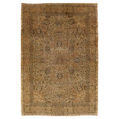 Handmade Antique Kerman Persian Wool Rug in Tan With a Rosette Motif