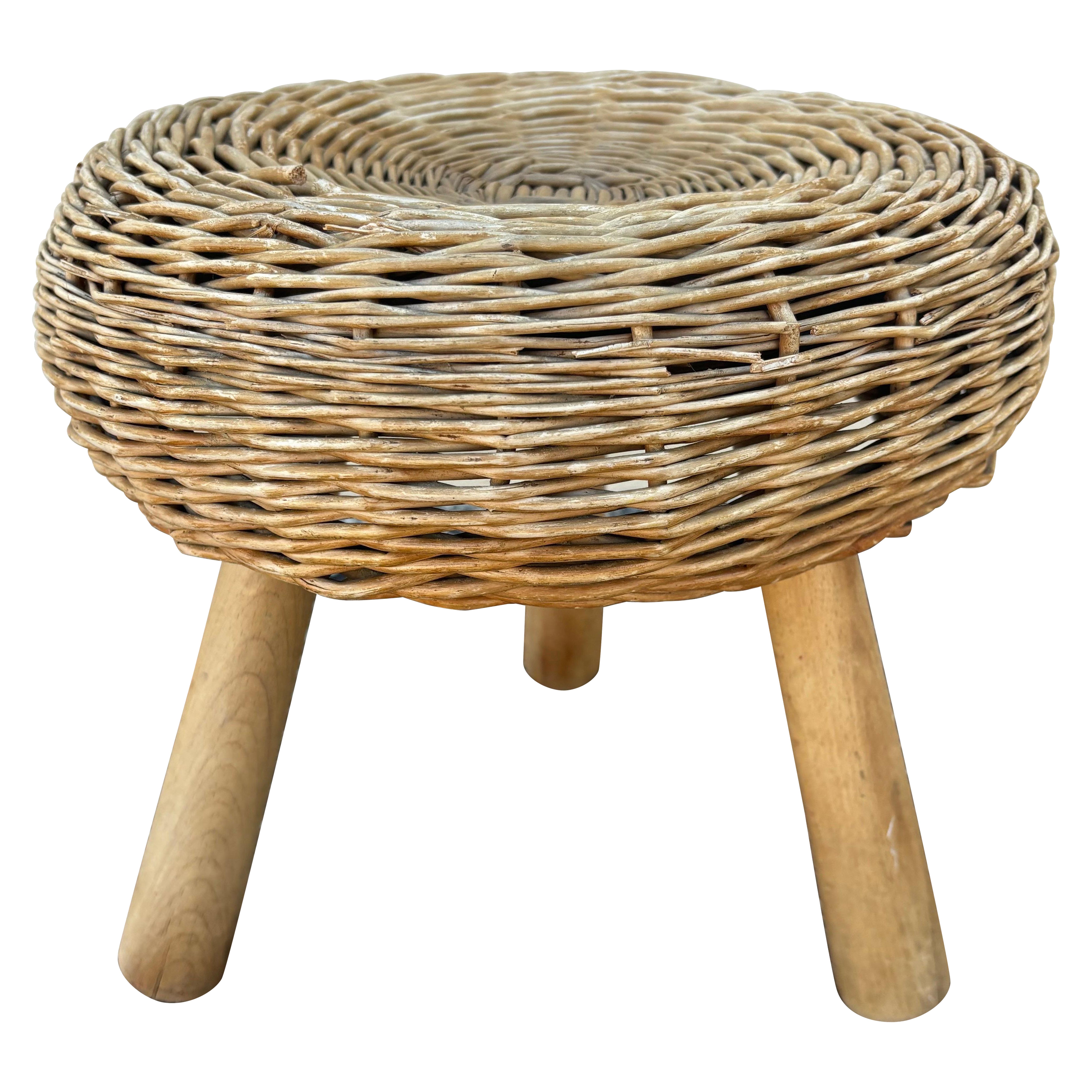 Tony Paul attributed Wicker Stool, 1950s