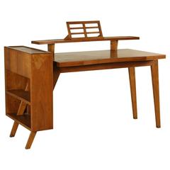 Desk with Adjustable Top and Side Compartment Walnut Veneer, Italy, 1940s-1950s