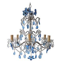 French Bagues Style Blue Beaded Flower Chandelier