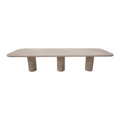 Sculptural Large Travertine Dining Table with Mario Bellini style column legs