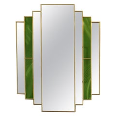 Art Deco Wall Mirror in Green and Brass "Supreme"