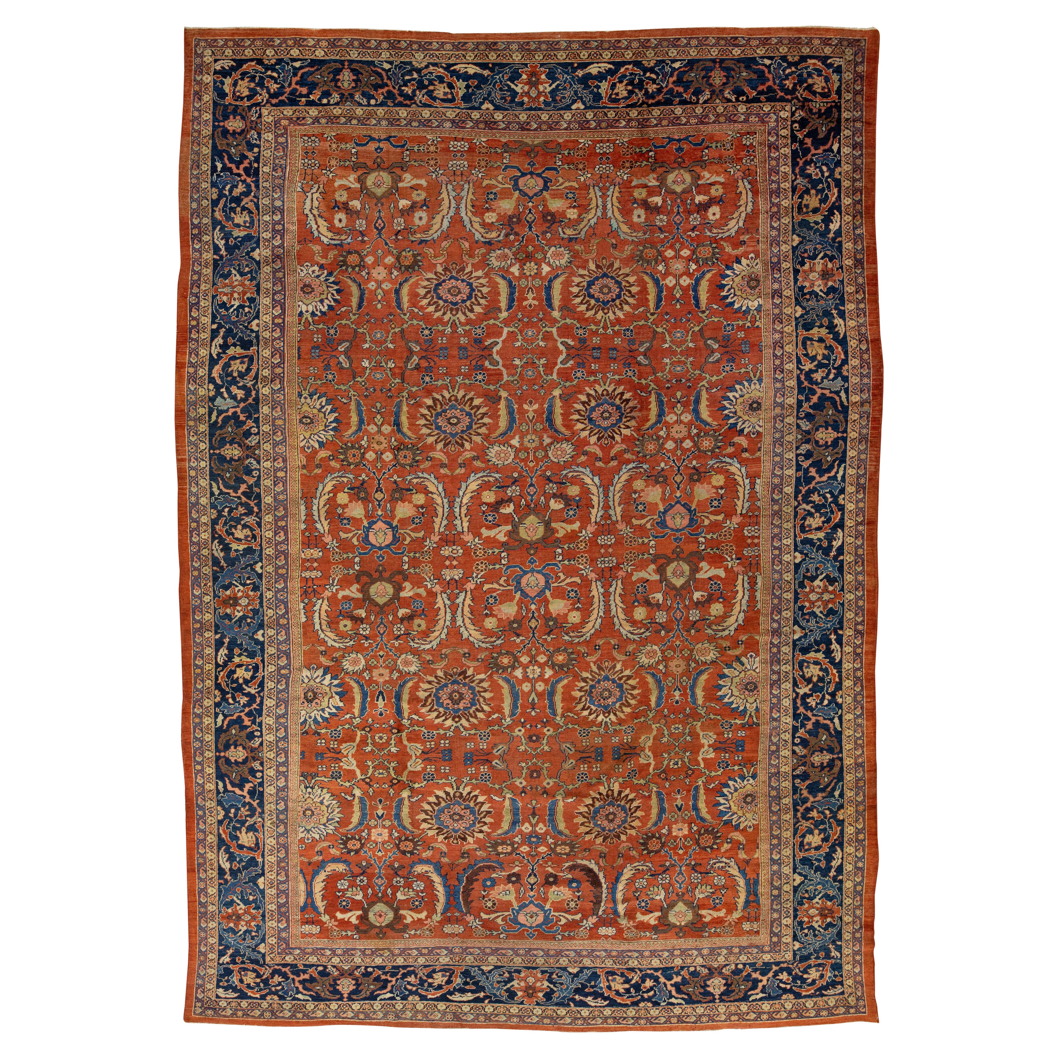 Handmade Antique Persian Sultanabad Rust Wool Rug with Allover Design