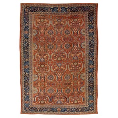 Handmade Antique Persian Sultanabad Rust Wool Rug with Allover Design