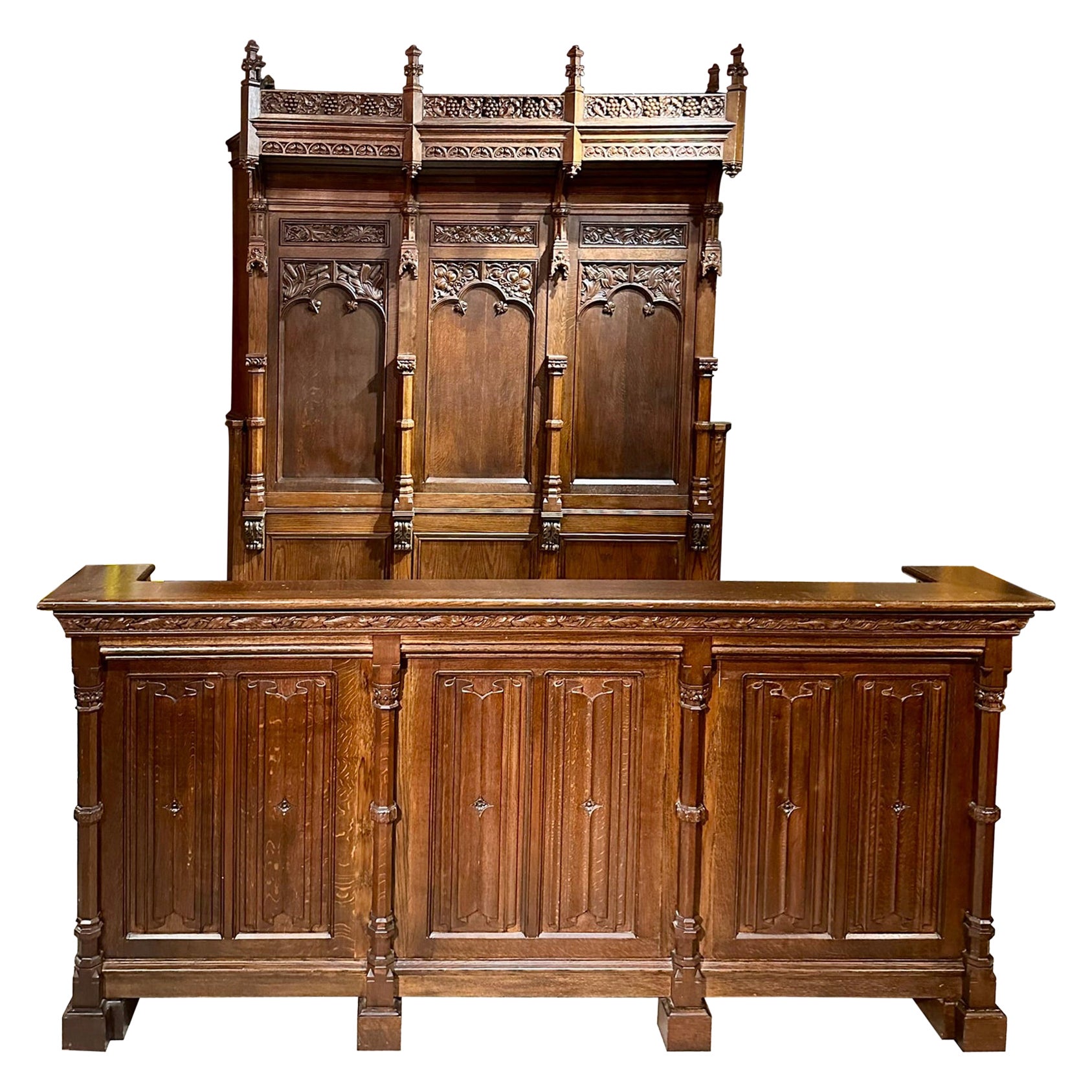 Antique 19th Century English Gothic Revival Carved Oak "Manor House" Bed.