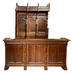 Antique 19th Century English Gothic Revival Carved Oak "Manor House" Bed.