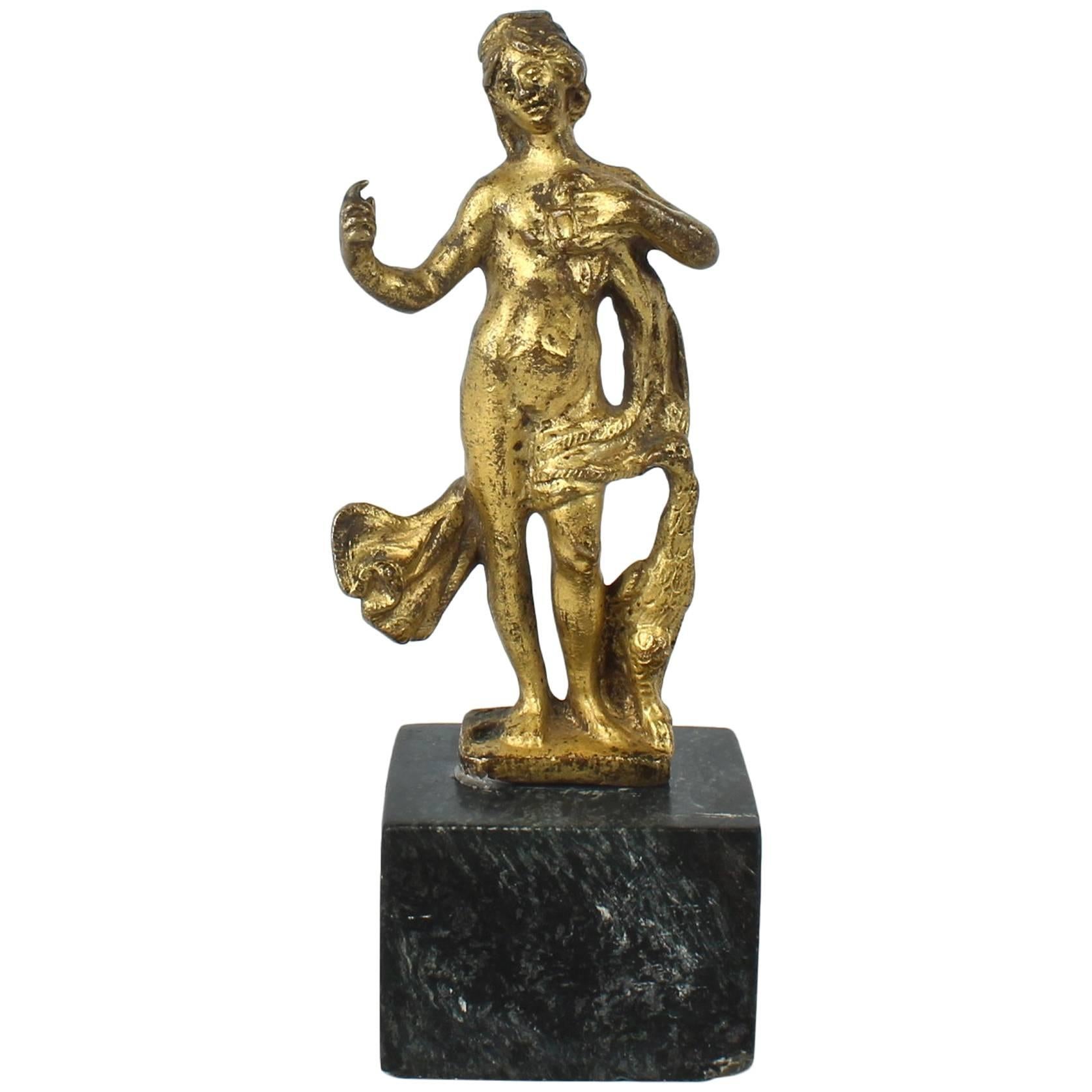 17th Century Gilt Bronze North Italian Juno & Swan Furniture Mount or Statuette
