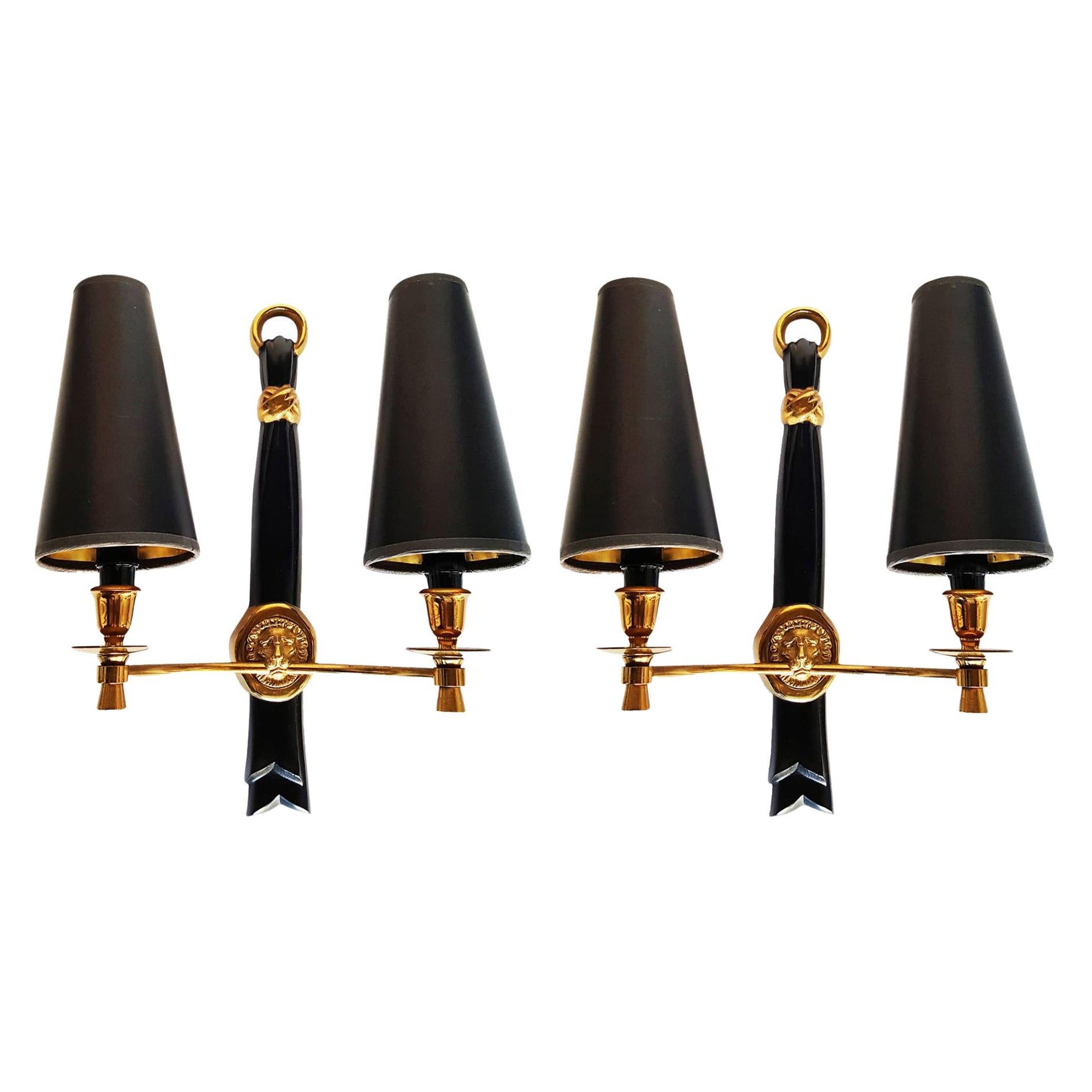 Andre Arbus Pair of Brass & Bronze Sconces, Wall Lights, 3 Pairs Available