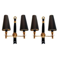 Andre Arbus Pair of Brass & Bronze Sconces, Wall Lights, 3 Pairs Available