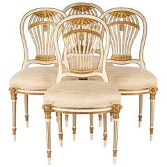 Set of Four Louis XVI Style "Montgolfiere" Chairs, circa 1920s
