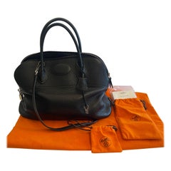 Wonderful Hermes Bolide Black Pebbled Leather Silver-Tone Hardware Bowler Bag