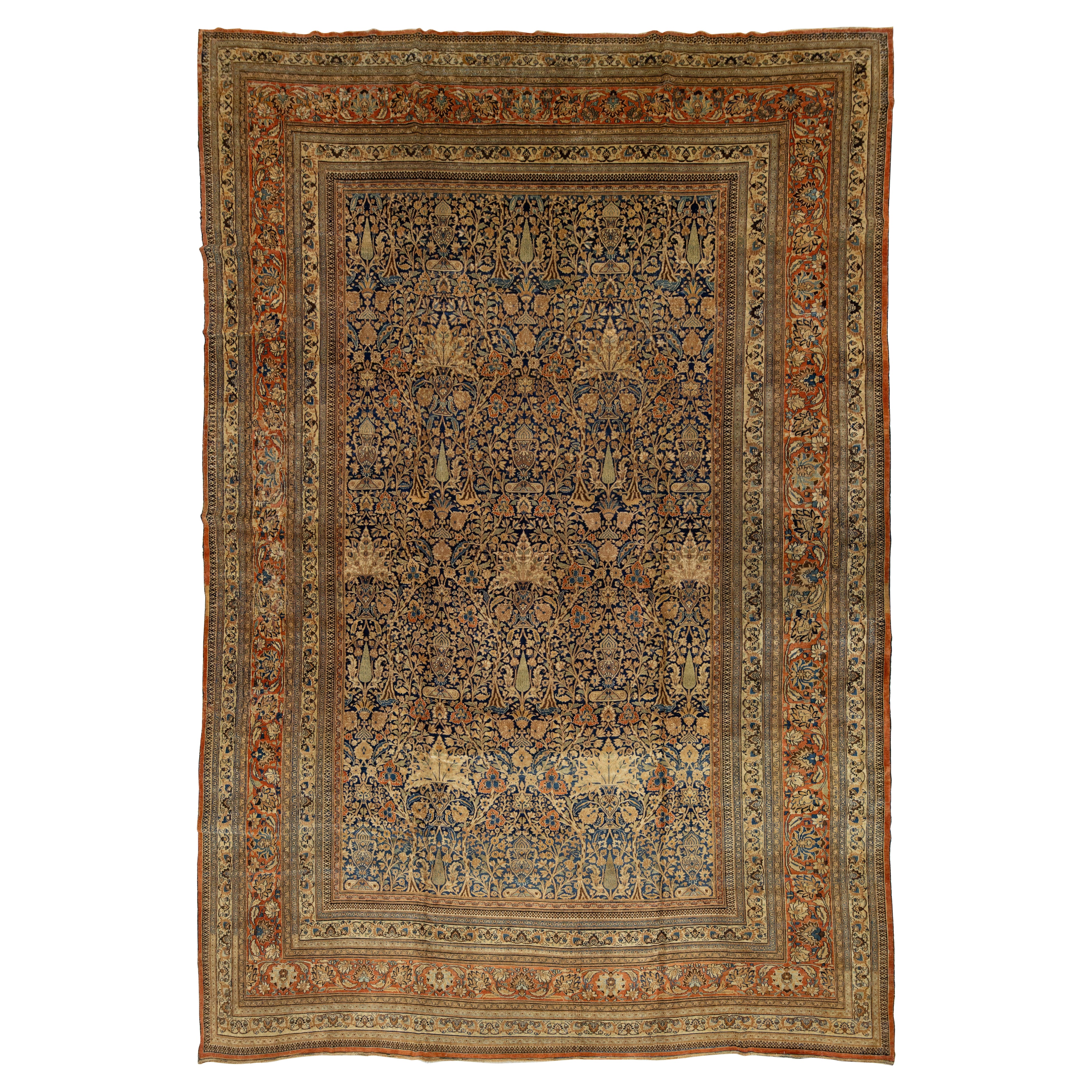 Antiker übergroßer persischer Khorasan-Blauer Wollteppich in Übergröße, handgefertigt mit Allover-Muster im Angebot
