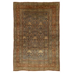 Antique Oversized Persian Khorasan Blue Wool Rug Handmade with Allover Pattern