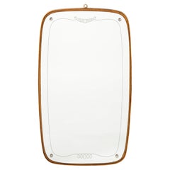 Italian Art Deco Oval Wood Framed Mirror, circa 1940