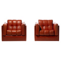 1970s Architectural Mid Century Modern Club Chairs in Cognac Leather