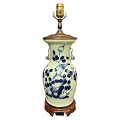Antique Chinese Blue And White Porcelain Vase As Lamp