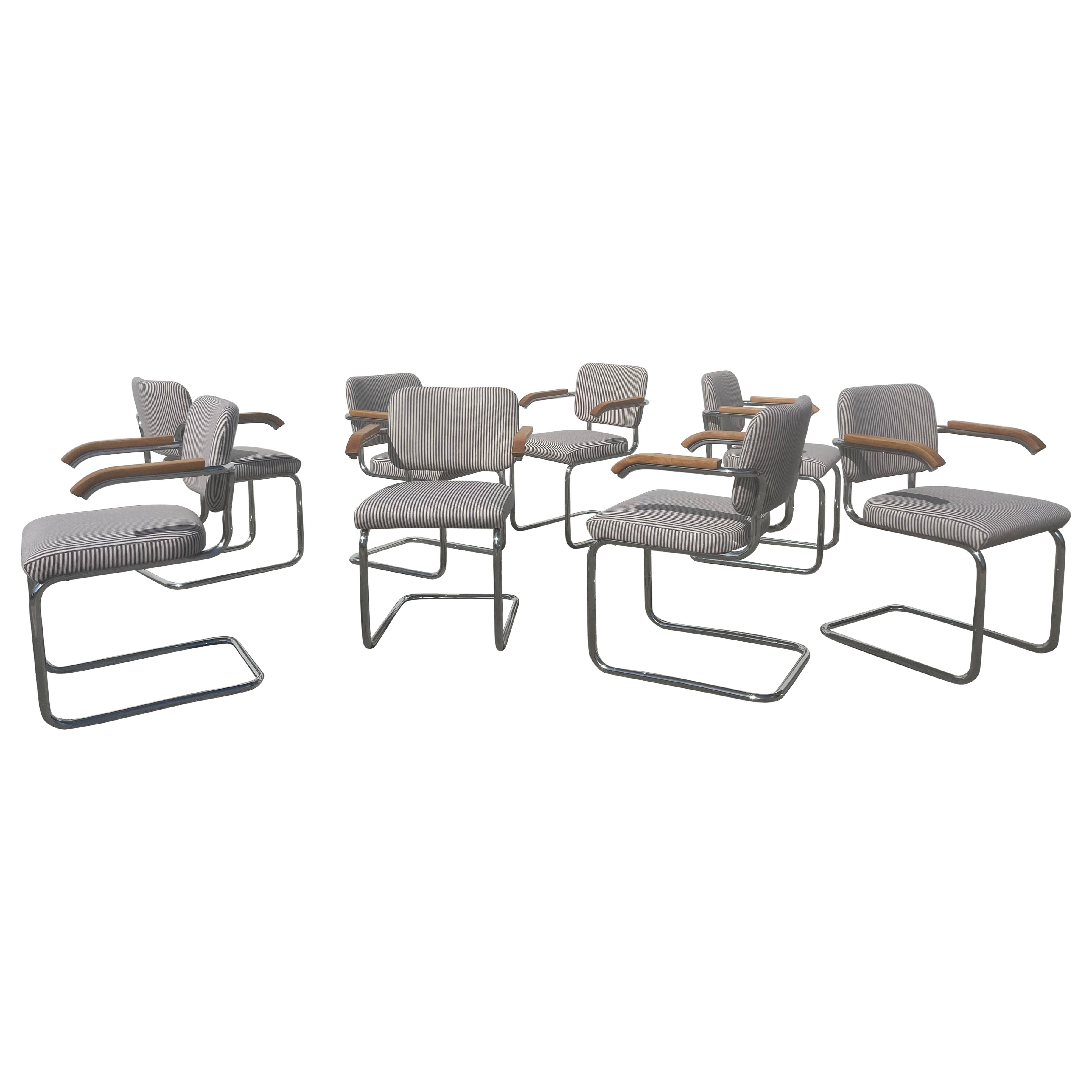 Set of 8 Cesca Upholstered Arm Chairs by Marcel Breuer for Knoll 1960s