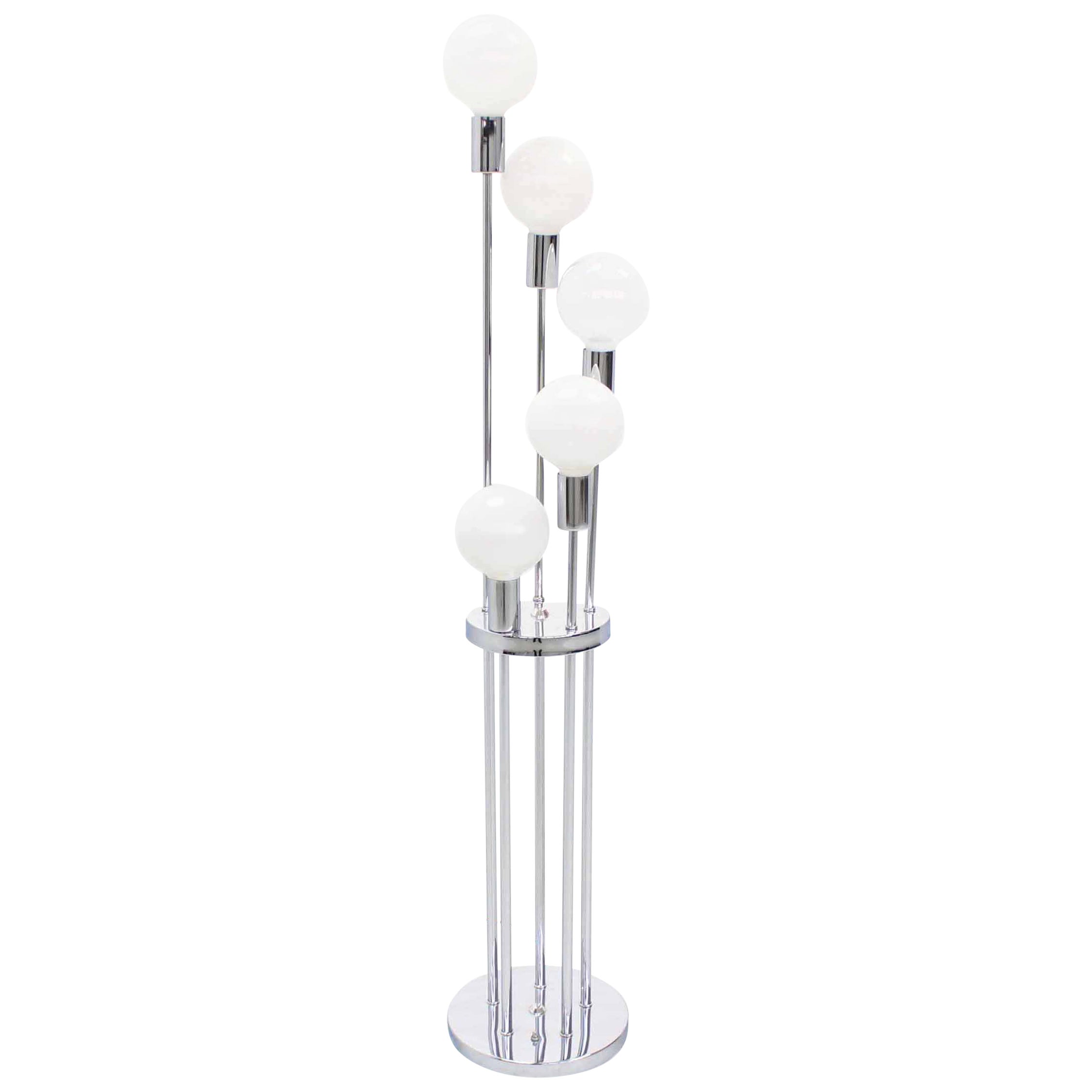 Chrome Base Spiral White Globe Shades Floor Lamp