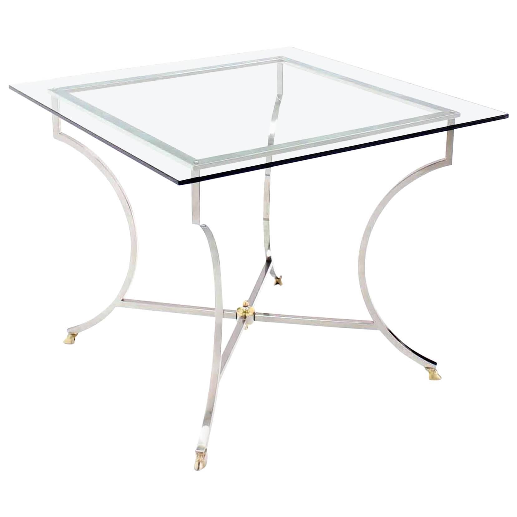 Brass Hoof Feet Chrome Glass Top Square Game Table