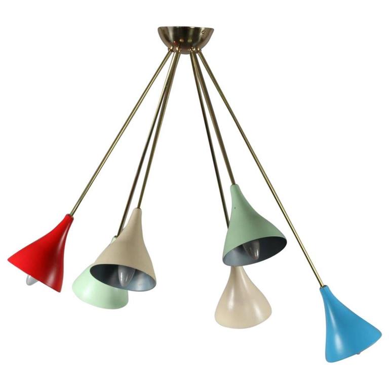 Pair Italian Architectural, 1950s Flush Mount Ceiling Lamps with