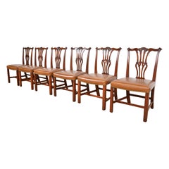 Baker Furniture Georgian Carved Mahogany Dining Chairs, Set of Six