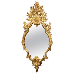 Antique Exceptional Large Solid Bronze French Louis XV Style Dore' Finished Wall Mirror