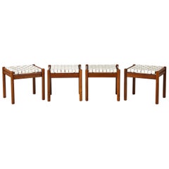 Italian 1960's Walnut Stools with Woven Leather Seats