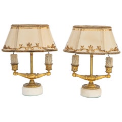 Used Pair of 19th Century French Doré Bronze Candle Lamps