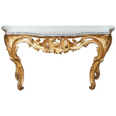 19th Century French Giltwood Console with Original Marble Top