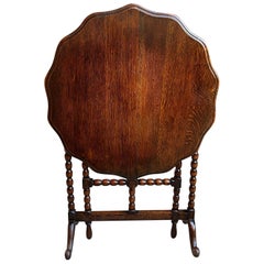 Antique English Round Table Tilt Flip Top Gateleg Folding Side Carved Oak c1900