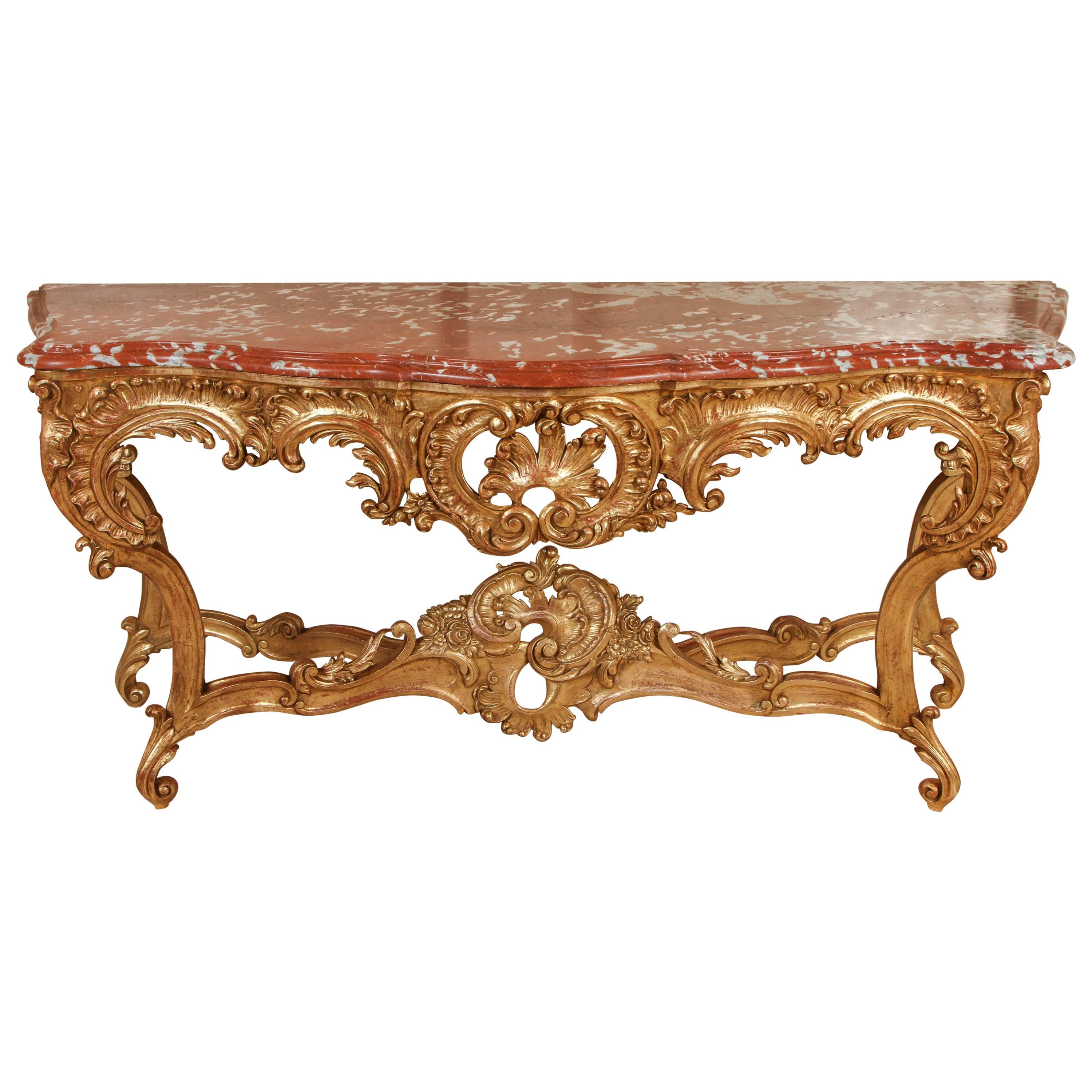 19th C. French Console with Original Rouge Marble Top For Sale