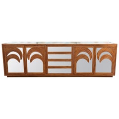 Rare Very Large Rattan and Mirror Sideboard
