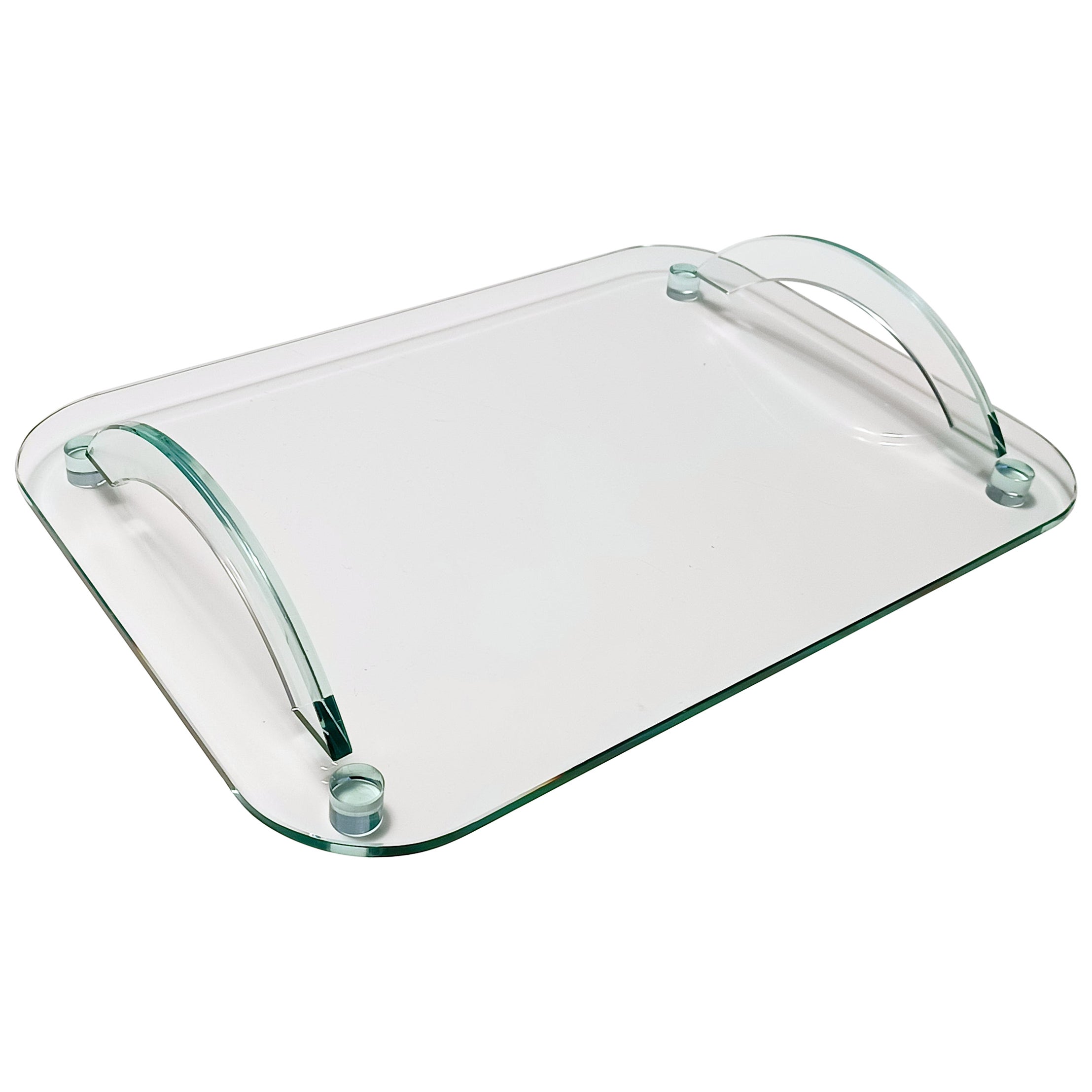 Bandeja de cristal transparente al estilo de Fontana Arte, Italia Años 80