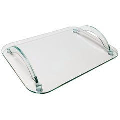 Transparentes Glastablett im Stil von Fontana Arte, Italien 1980er Jahre