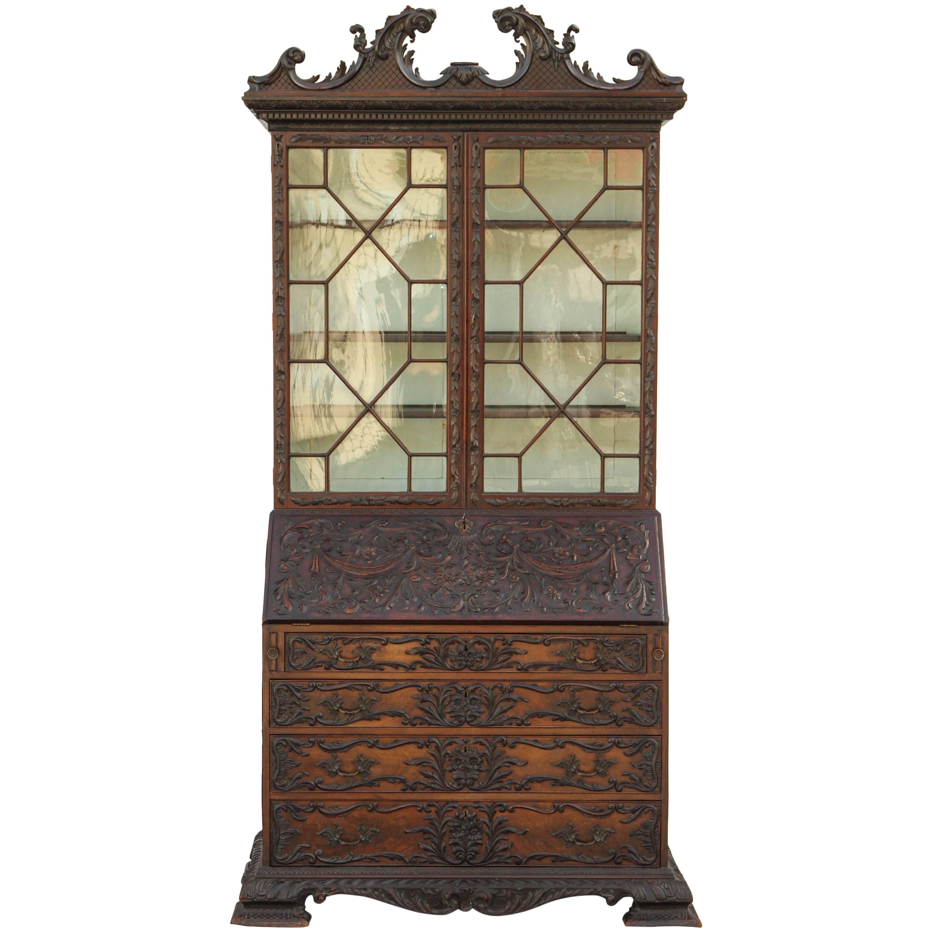 19th Century English Mahogany Secretary For Sale