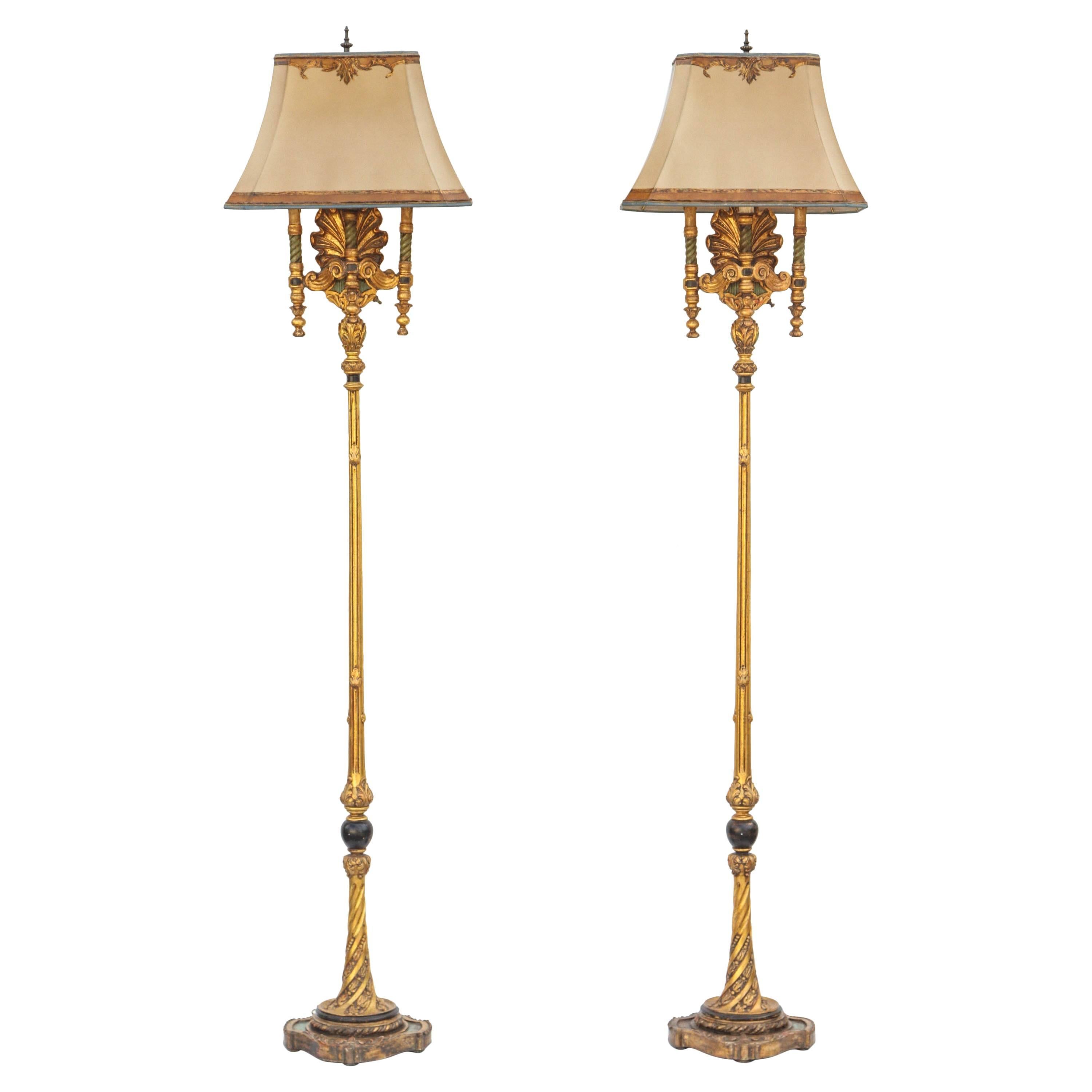 Pair of 1930s Italian Polychrome Floor Lamps For Sale