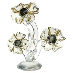 Fiori di Murano trasparenti che cambiano colore Scultura vegetale in vetro artistico italiano