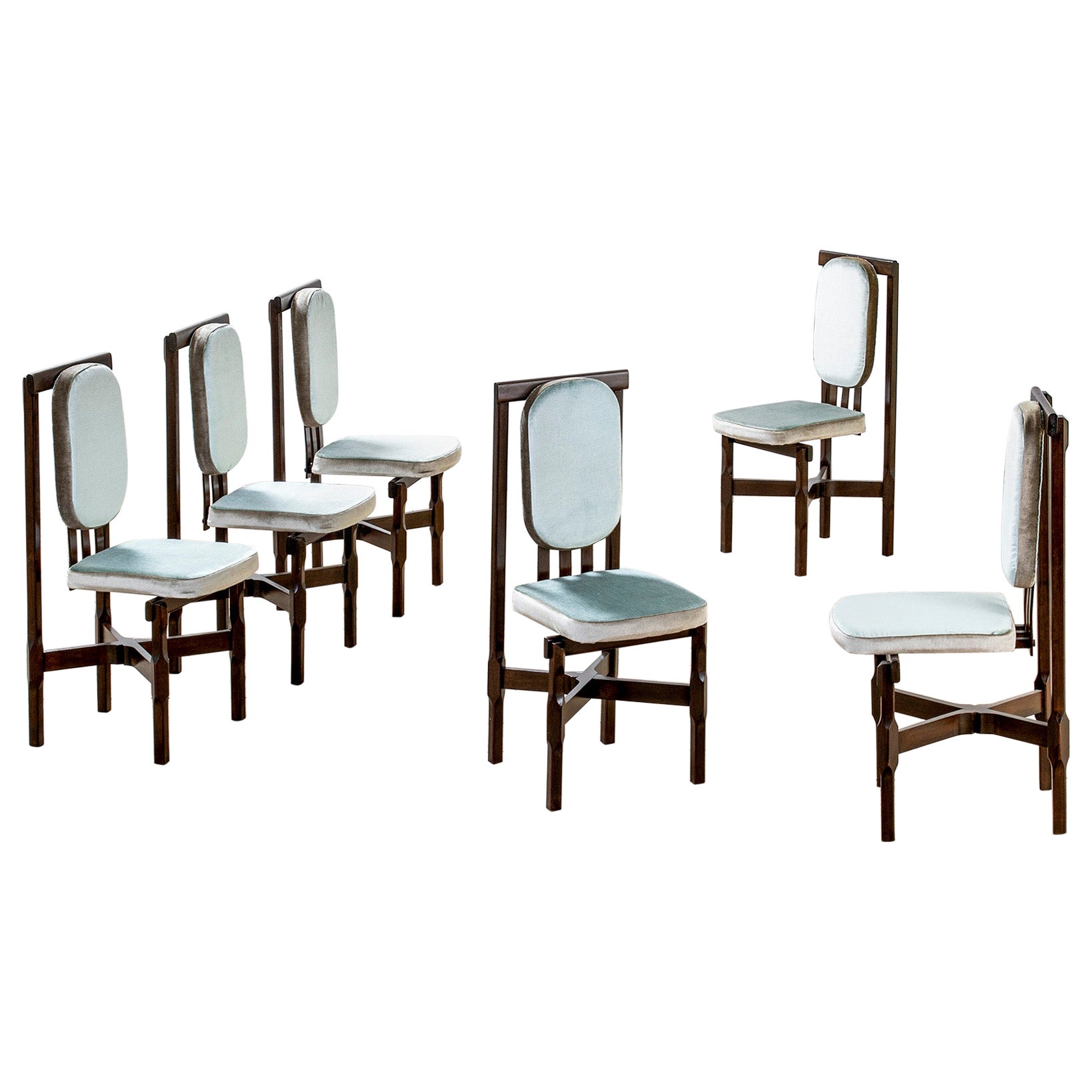 20th Century, Leonardo Fiori for ISA Bergamo Set of Six Wooden Chairs