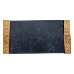 Tiffany Studios New York Nautical Bronze Doré Blotter Ends With Leather Desk Pad