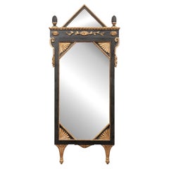 Antique Italian Neoclassical Style Black & Gold Mirror, 5 Ft Tall