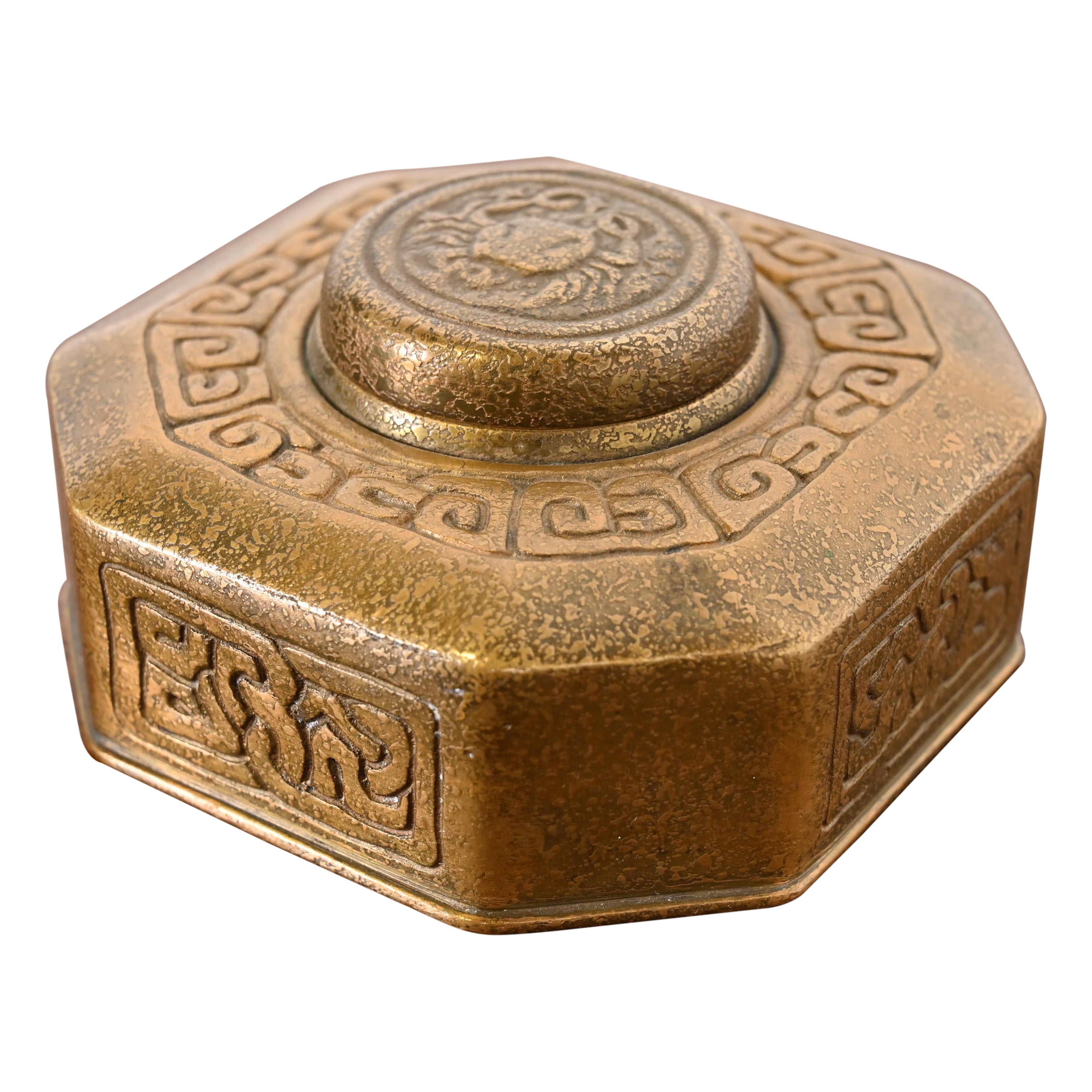 Encrier en bronze Zodiac Doré de Tiffany Studios New York