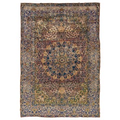 Handmade Antique Kerman Persian Wool Rug With a Multicolor Rosette Motif