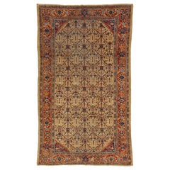 Antique Persian Mahal Tan Wool Rug Handmade with Allover Pattern