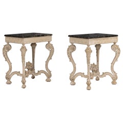 Pair, French Recency Maison Jansen Original Paint Tables with Campan Marble Tops