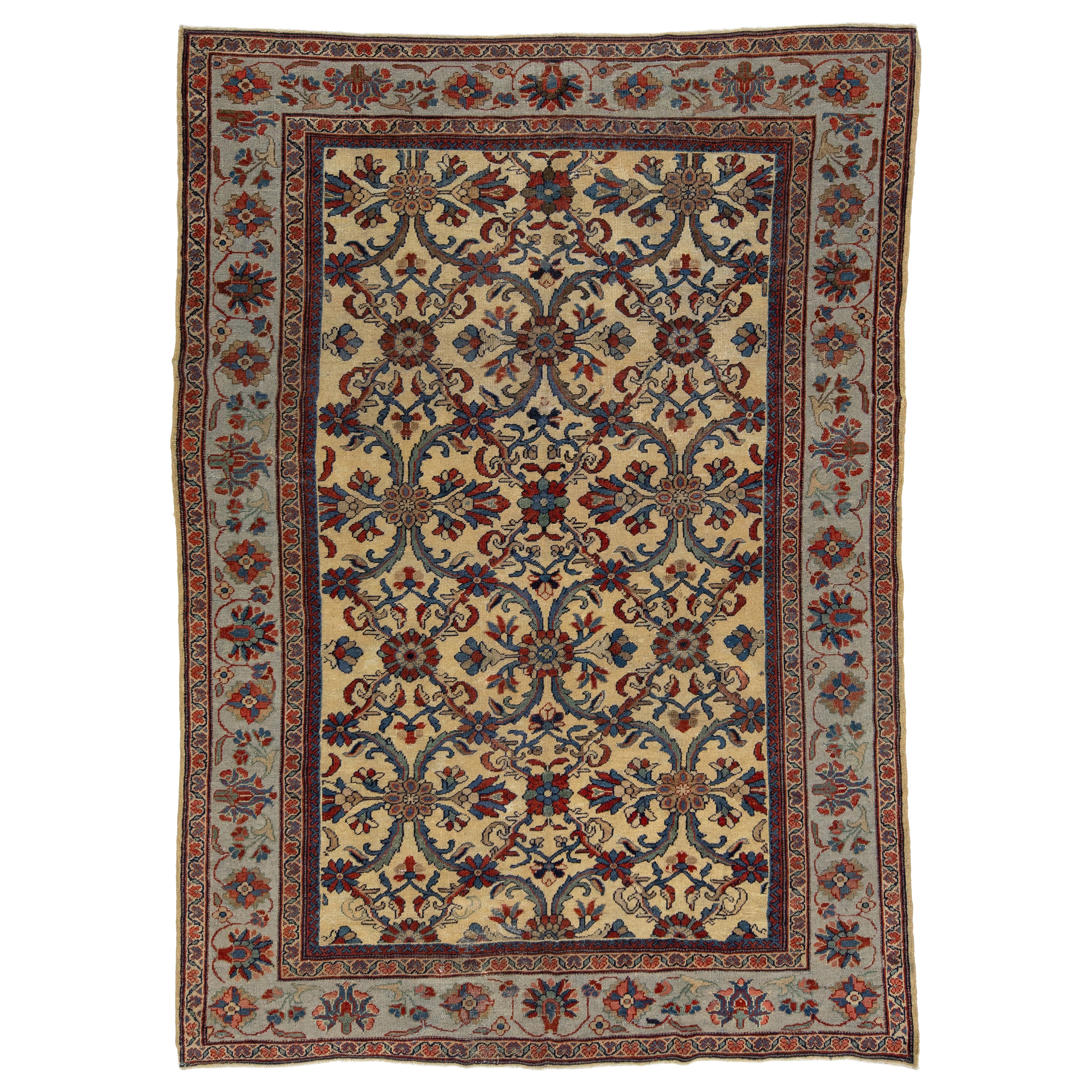 7 x 10 Antiker persischer Mahal handgefertigter Mahal-Wollteppich in Hellbraun mit Blumenmuster