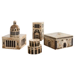Juego de siete cajas neoclásicas de cáscara de huevo lacada Architettura