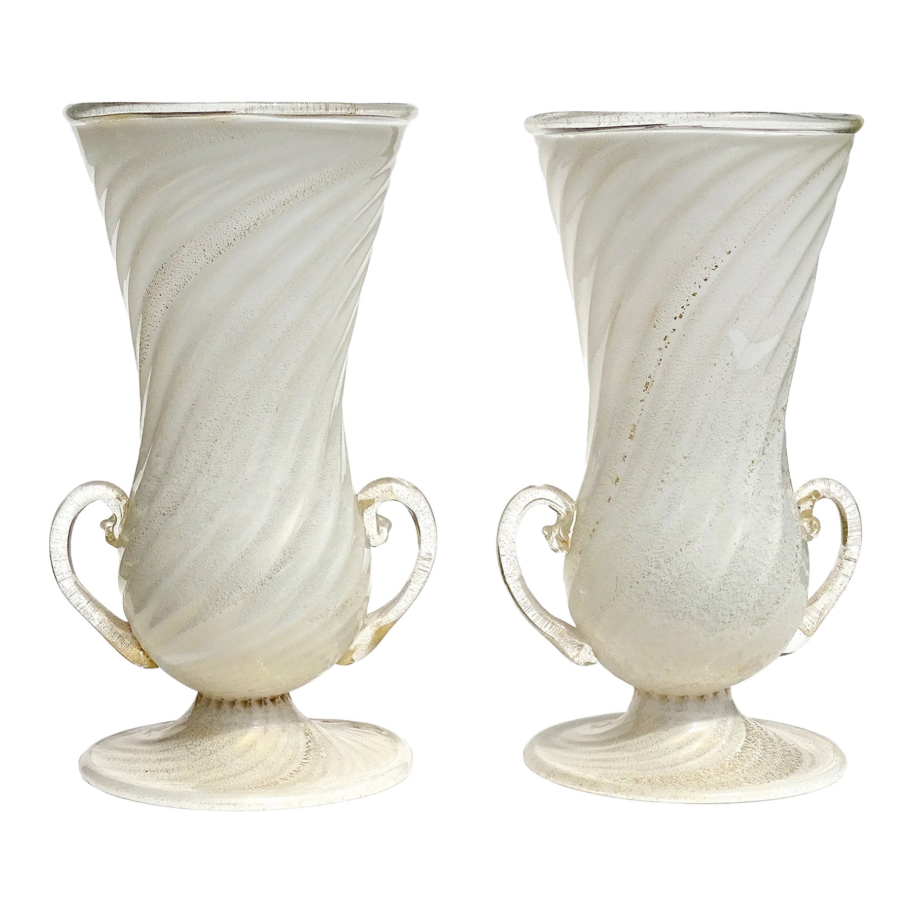 Italienische Blumenvasen aus Murano Ferro Toso Barovier-Glas mit Weißgoldflecken im Art déco-Stil