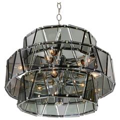 Mid-Century Modern Geometric Chandelier with Smoked Glass Prisms